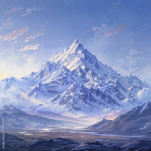 The isolated mountain peak stands tall, embodying majestic simplicity amidst the vast landscape.