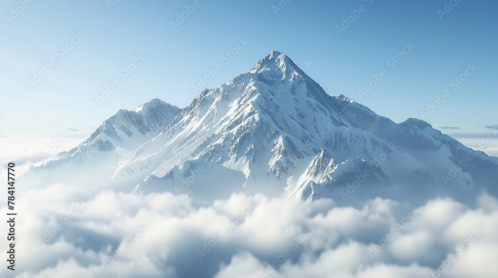 Solitary mountain peak rising above clouds