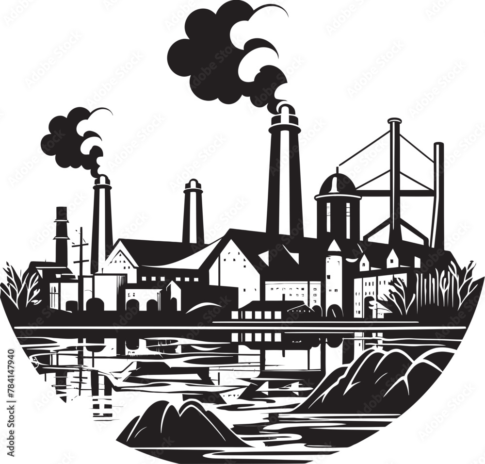 Naklejka premium Eco Hazard River Water and Air Pollution Symbol Toxic Tide Vector Logo Design