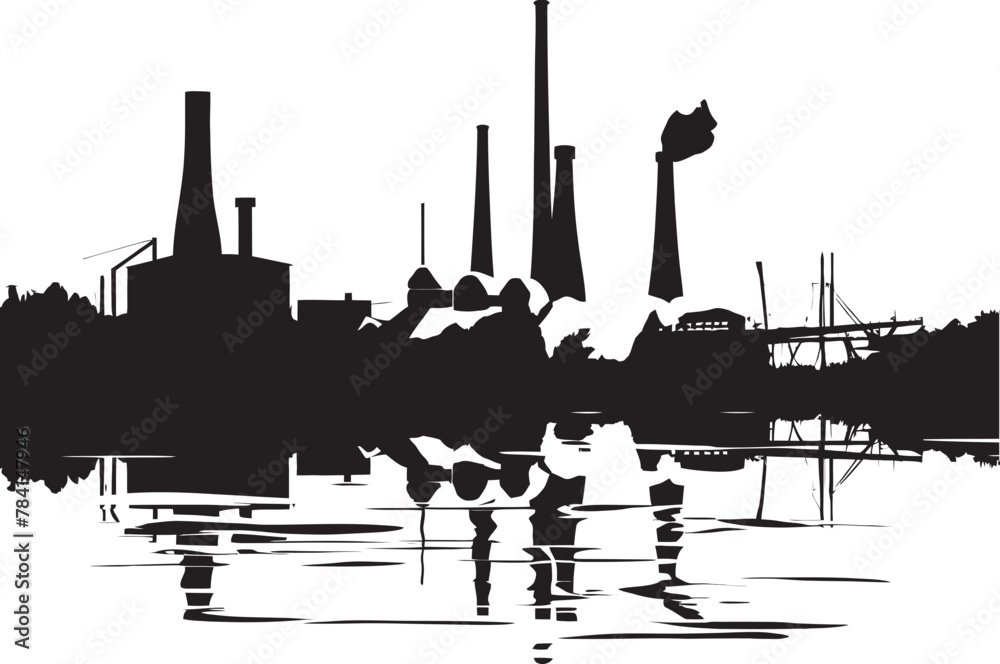 Obraz premium Murky Mist Vector Emblematic Design Eco Hazard River Water and Air Pollution Symbol