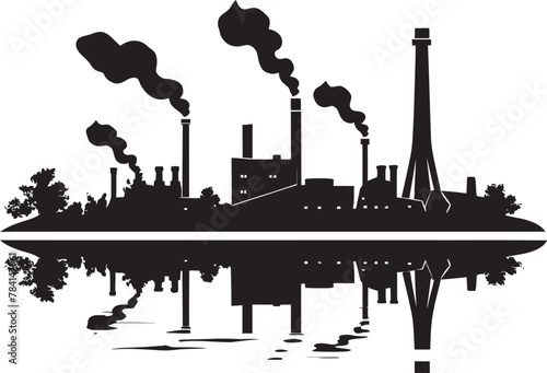 PollutedRiver Vector Pollution Icon SmogStream River Water and Air Pollution Symbol
