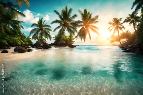 tropical island with palm trees © Rizwan