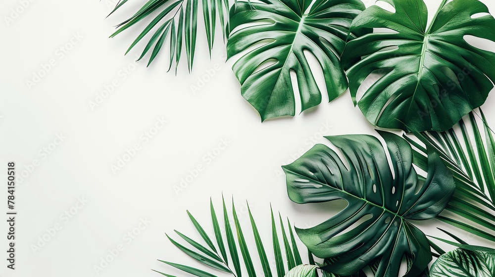 Minimalist chic: exotic palm leaves on white background, ideal for mockups