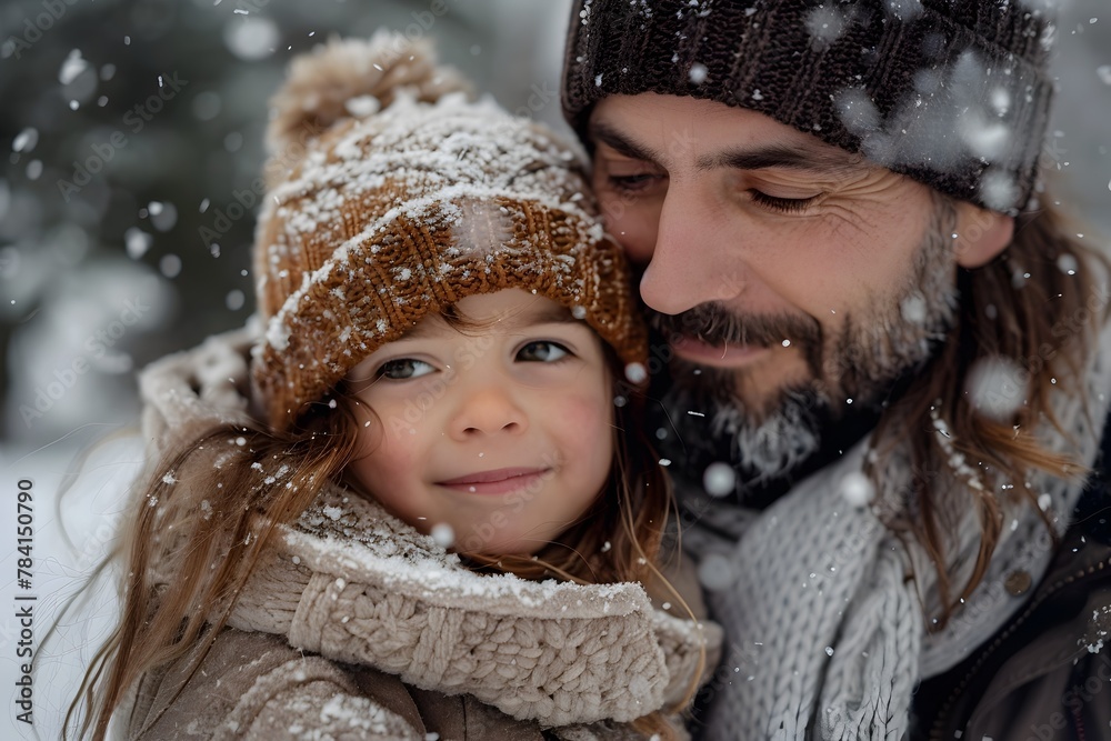 Cherished Winter Moments of Family Warmth and Love Shared in Snow-Covered Landscape Cherished Winter Moments of Family Warmth and Love Shared in Snow-Covered Landscape