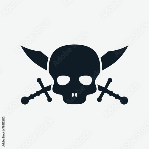 Pirate skull icon vector logo design template flat style