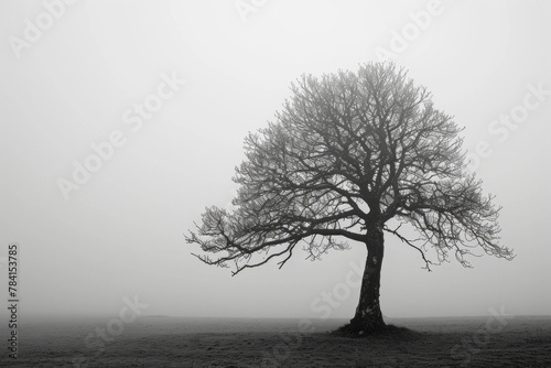 An artistic black and white of a lonely tree