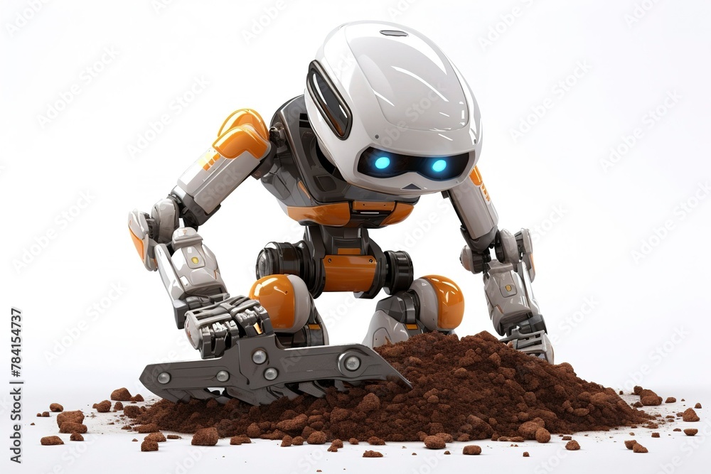 Obraz premium Futuristic robot with digging arms and tracks,