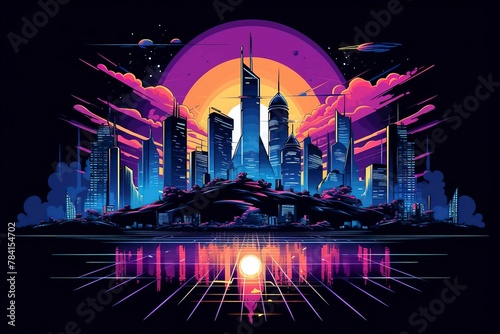 Futuristic cityscape at night,