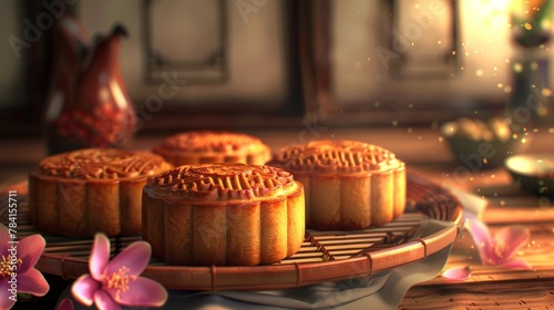 A mooncake is a Chinese bakery product traditionally eaten during the Mid-Autumn Festival. photo