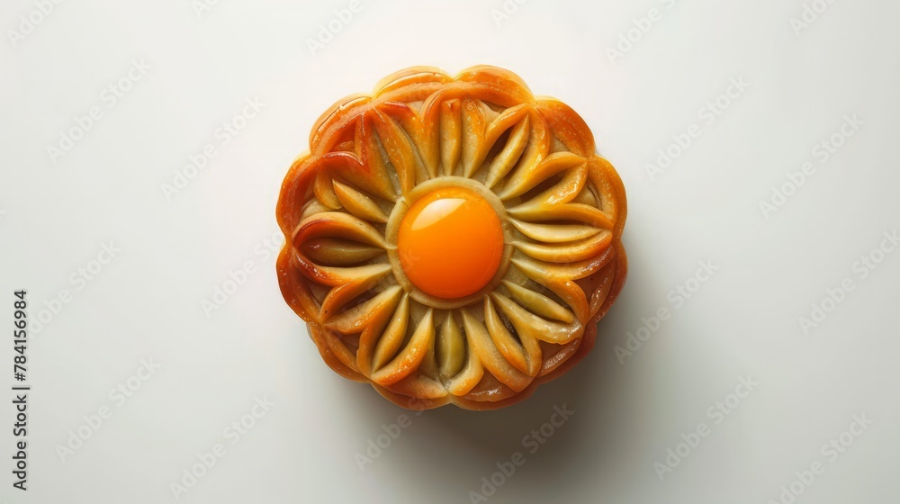 Mooncake with mash green bean and one yolk, dessert in mid autumn of Asian country on white background Mooncake with mash green bean and one yolk, dessert in mid autumn of Asian country on white background
