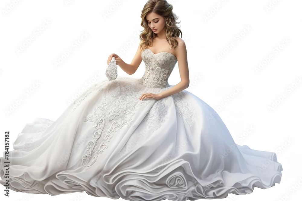 Holding a wedding dress sketch,