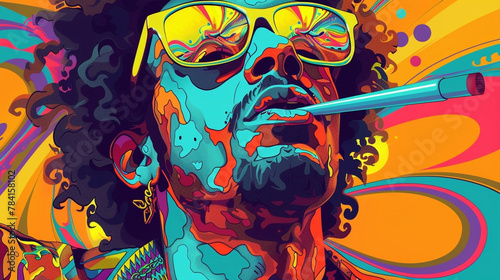 Colored psychedelic illustration, portrait of a man in groove style photo