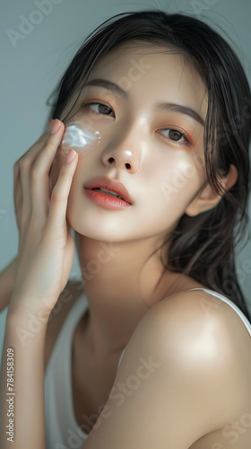Young Asian woman taking care of her skin photograph