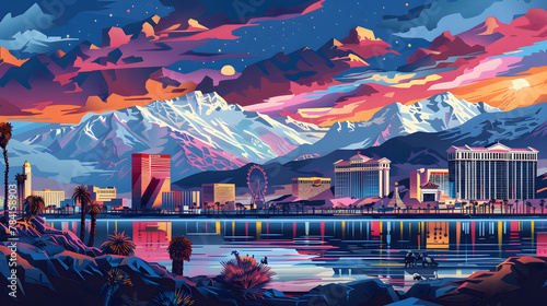 Diverse Nevada: A Graphic Illustration Encompassing The Alluring Spirit of Famous Nevada Cities #784158903