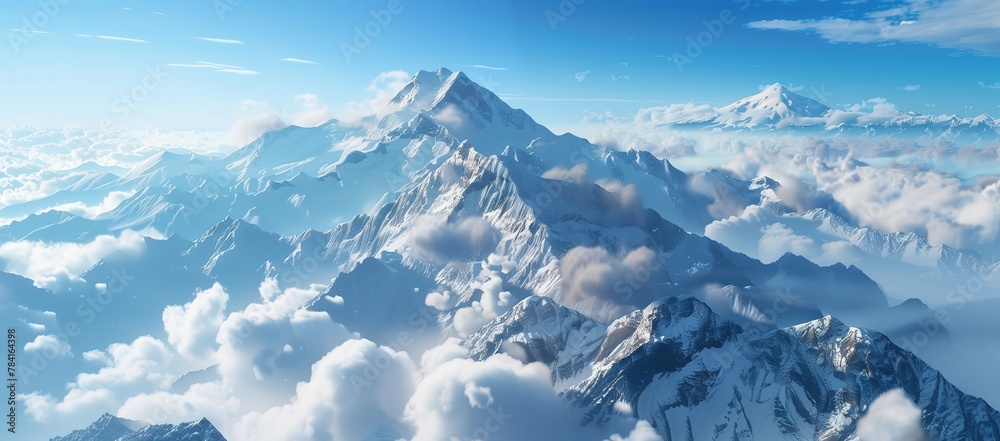 a luxury mountain range with snowcapped peaks