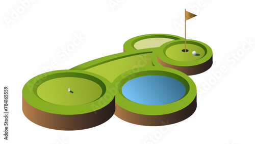minimalist vector image of green golf course, course, greens, fairways, bunkers, sand traps, summer leisure