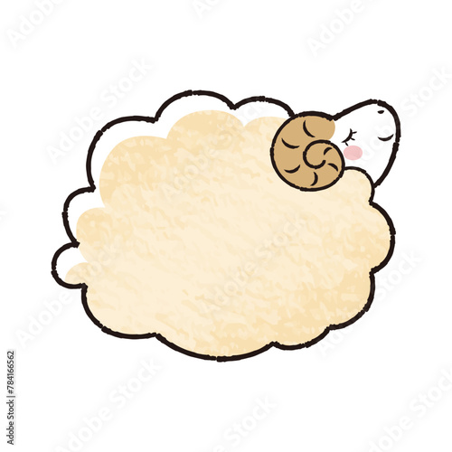 色鉛筆タッチのシンプルでかわいい目を閉じたモコモコの羊（横向き）