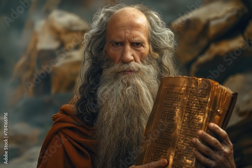 God gave Moses the Ten Commandments on Mount Sinai, a pivotal moment in biblical history, divine revelation and moral guidance to Moses for the human spiritual journey. photo