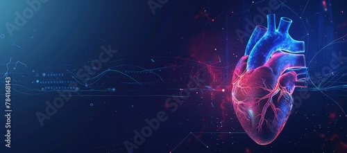 Futuristic medical research or heart cardiology health care with diagnosis vitals infographic biometrics for clinical photo