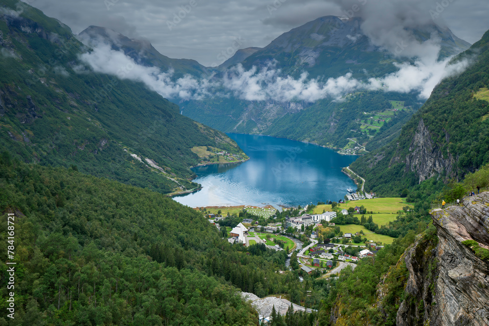 Geiranger Fjord overlooking the town of Geiranger Norway