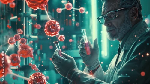 showcases scientists conducting pharmaceutical research on blood cells and antiviral treatments. Holding medical test tubes or small vials and using biotechnology to sequence genomic DNA.