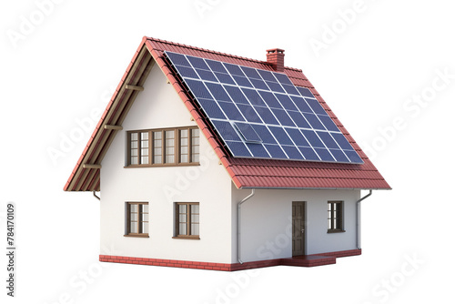 House with solar panels isolated on a transparent background