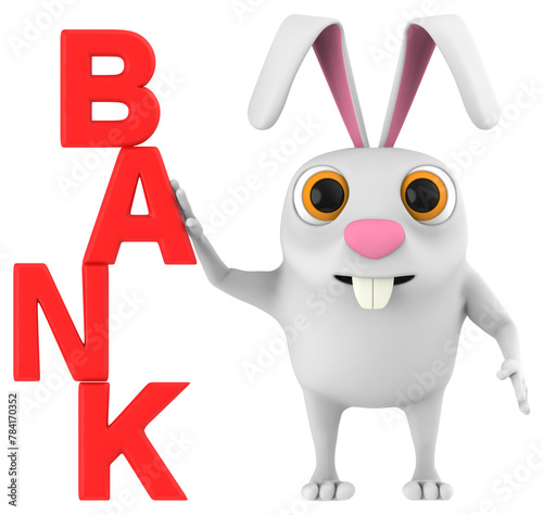 3d character , rabbit , bank text