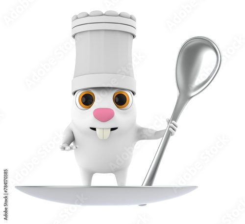 3d character , rabbit plate and spoon