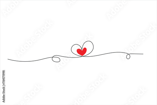 One continuous line heart drawing. Hand drawn vector illustration