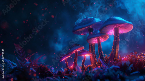 Midnight Field Mushrooms, glowing with mystery and strength , no grunge, splash, dust
