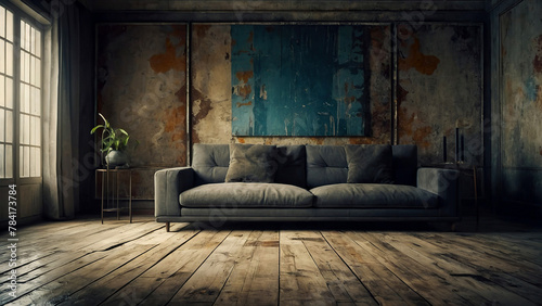 Abstract grunge living room background with furniture