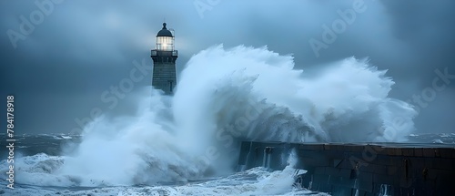 Lighthouse amidst Tempest's Fury, Serenity Amidst the Storm. Concept Stormy Seas, Beacon of Light, Tranquil Horizon, Weathering the Storm