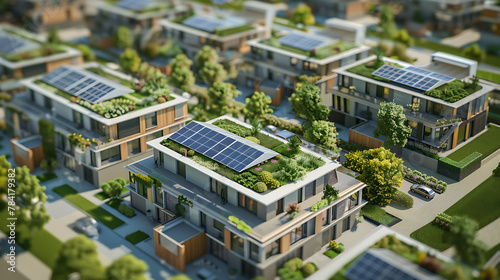 modern urban building with solar panels and roof photo