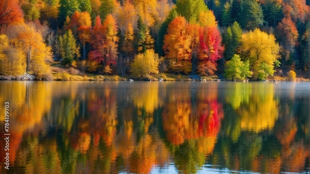 Reflection of colorful autumn trees in lake Reflection of colorful autumn trees in lake