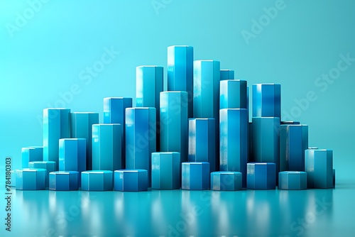 Produce a visually striking 3D render of a bar graph, each segment in a different vibrant color, varying heights representing data Make it modern and bold to inspire a sense of stylish financial repor photo