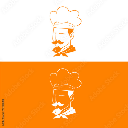 Creative chef head moustache vector logo design