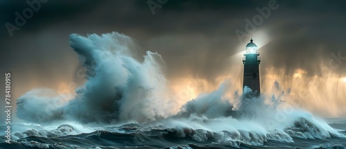 Lighthouse Amidst Fury Waves and Wailing Wind. Concept Nature Photography, Stormy Weather, Extreme Conditions, Severe Seascape, Lighthouse Photography
