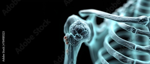 Inflamed Shoulder Joint Anatomy on Dark Background. Concept Human Anatomy, Inflammation, Shoulder Joint, Dark Background photo