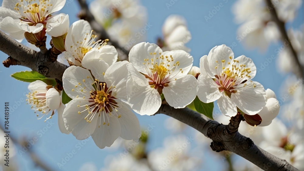 Spring blossom close up with blue sky background Spring blossom close up with blue sky background