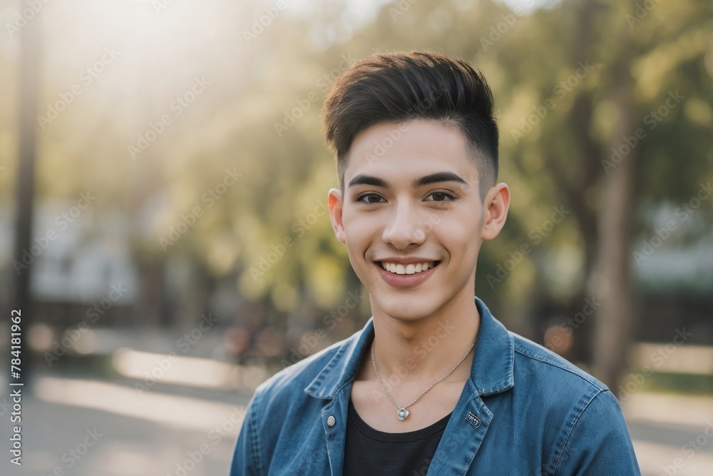 Happy transgender person walking at the park outdoors with copy space. Happy transgender person walking at the park outdoors with copy space.
