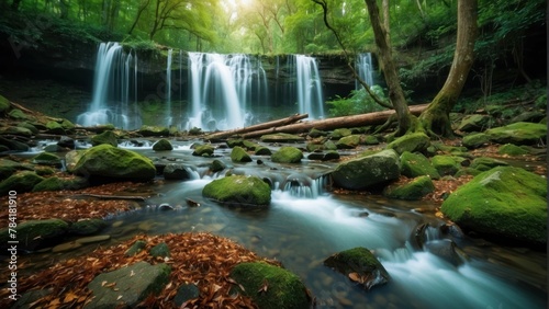 Enchanting waterfall in a lush green forest