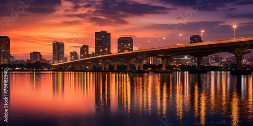 Blue Heron Bridge ,sunset over the river, Sunset At Twilight In Miami Background, Generative AI photo