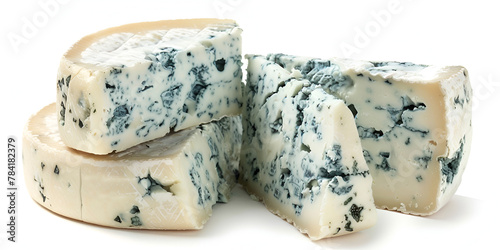 Savoury slice A fresh slice of French blue cheese rich in flavour and mold adds a tasty and healthy touch to meal Isolated on white 