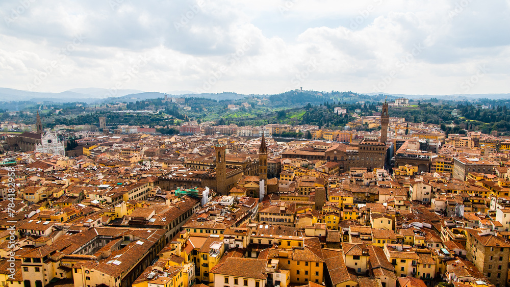 Florence, Italy - May 15 2013: The panorama view of Florence from the top of the Cathedral of Santa Maria del Fiore
