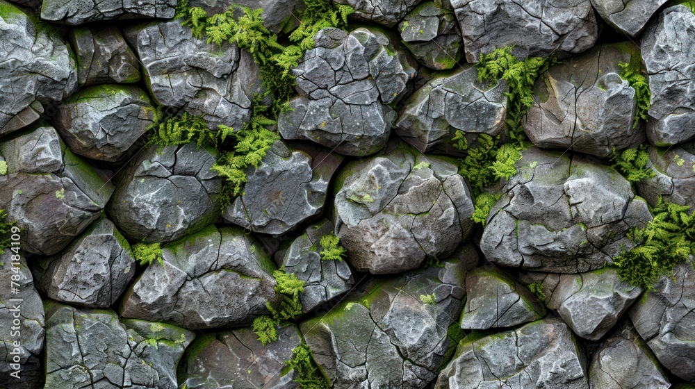 gray stones covered with moss seamless pattern. endless background of brick wall, rocks or cobblestones with grass. mossy masonry wall or floor in cave, dungeon. tile gray stones covered with moss seamless pattern. endless background of brick wall, rocks or cobblestones with grass. mossy masonry wall or floor in cave, dungeon. tile