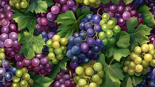 Ripe grapes of various colors in the garden tile tile