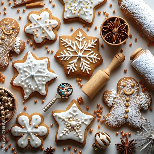 clipart featuring holiday baking essentials, including gingerbread cookies, rolling pins, and cookie cutters, alongside finished treats decorated with colorful icing and sprinkles