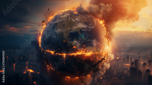 Global Warming Catastrophe: Earth Globe Engulfed in Flames
