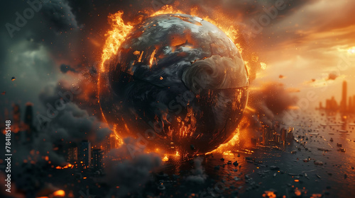 Globe in Flames: Illustration of Earth's Destruction by Fire