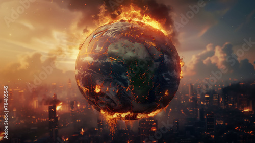 Apocalyptic Vision: Earth Globe Burning from Global Finance